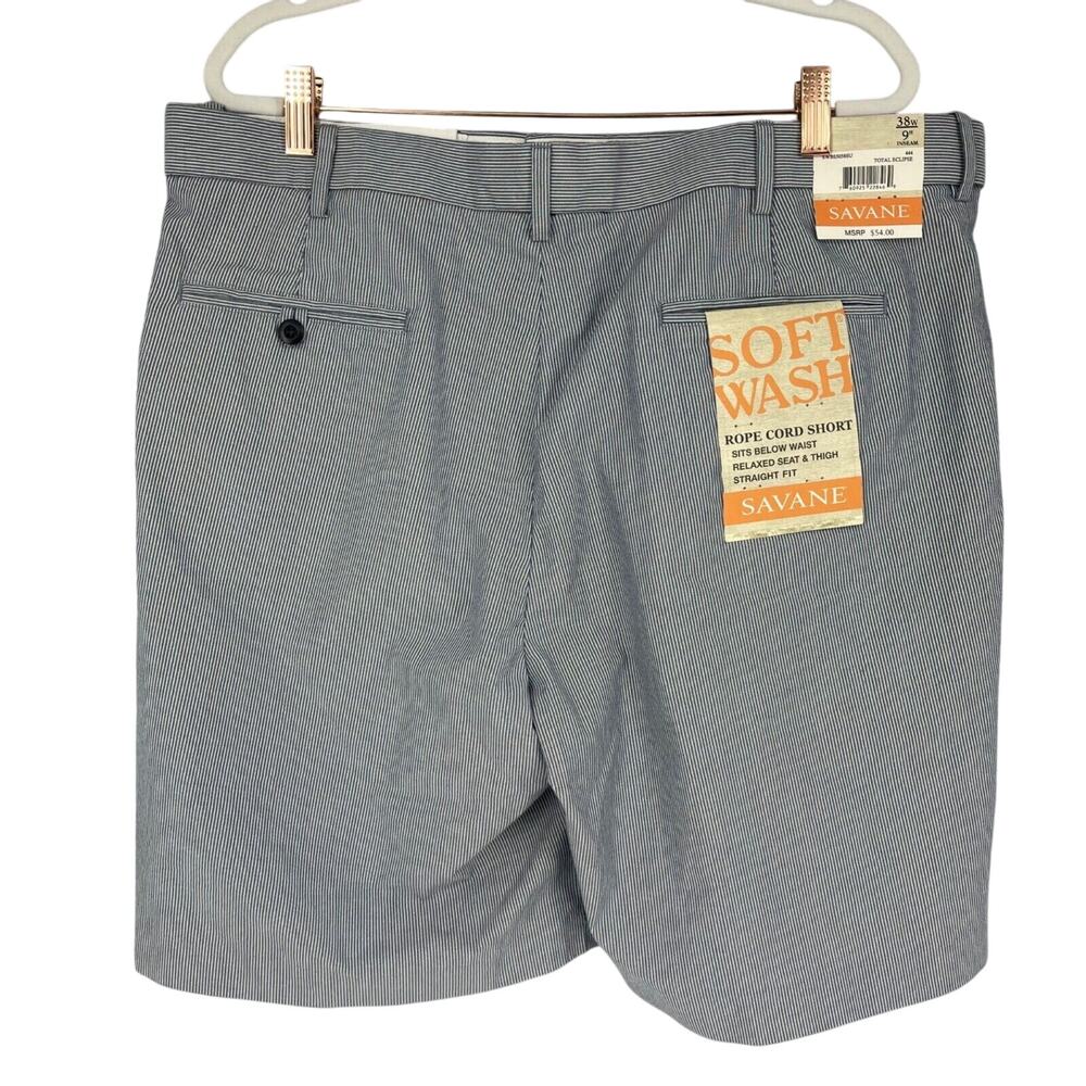 Savane Shorts Mens 38 x 9" Inseam Navy Rope Cord Stripe‎ Relaxed Straight Fit